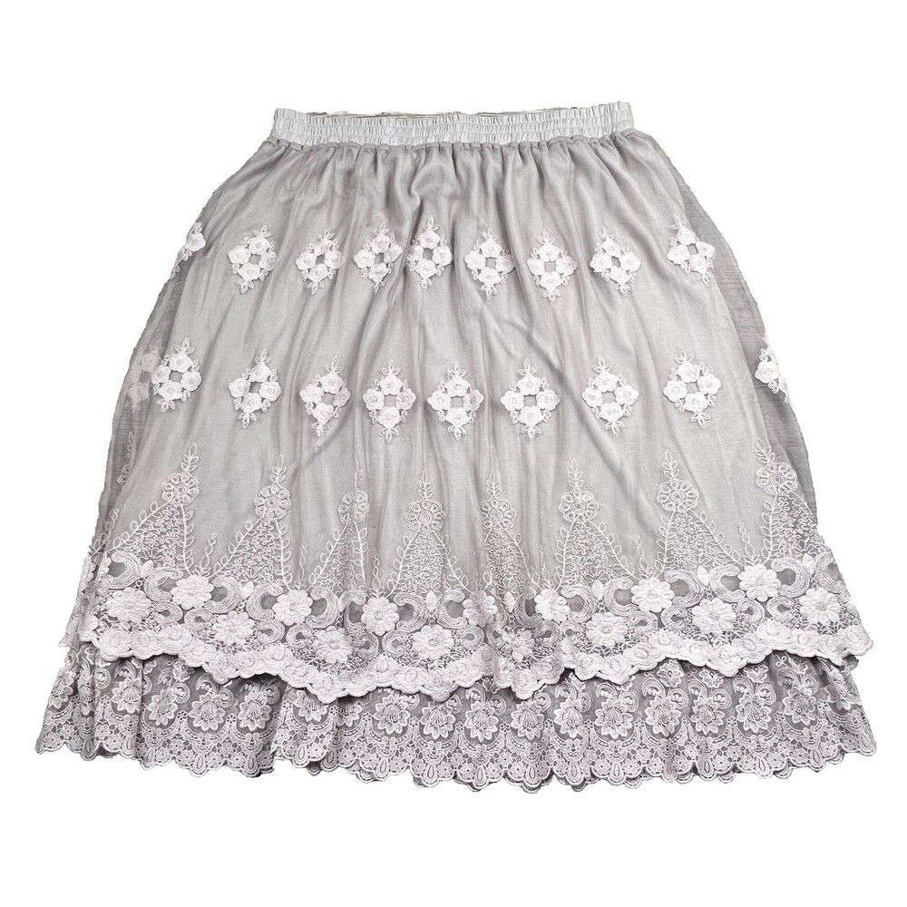 Indigo Soul Womens 2XL Beige Embroidered Skirt Overlay Layered Cottagecore Fairy